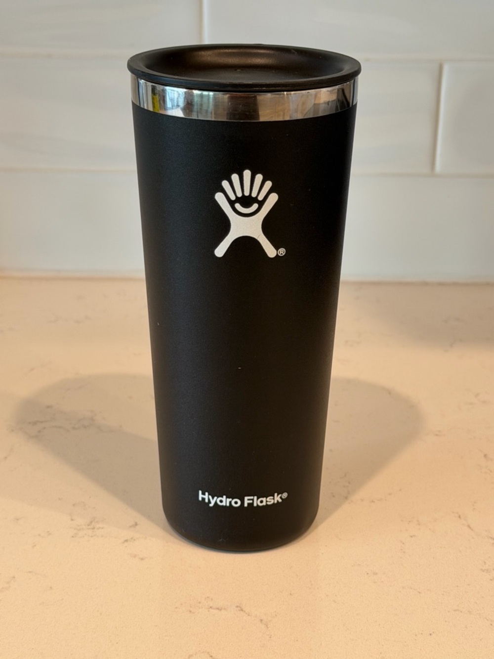 Hydro Flask Black Travel Tumbler with White Logo